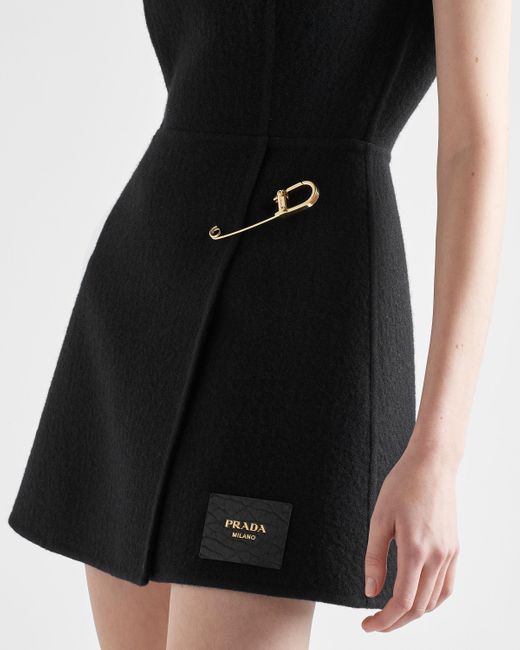 Prada Black Washed Twill Minidress With Safety Pin
