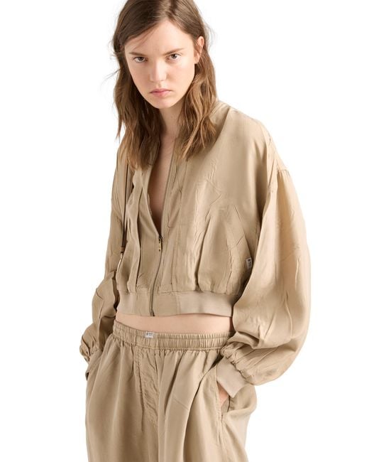 Prada Natural Cropped Old Silk Bomber Jacket