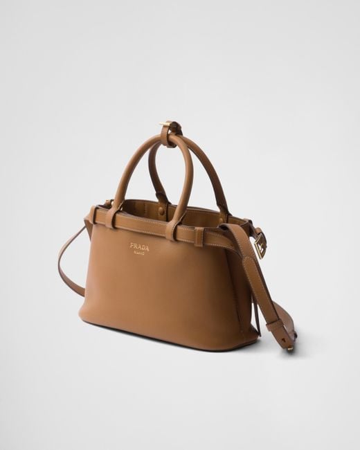 Prada Brown Buckle Small Leather Handbag With Double Belt