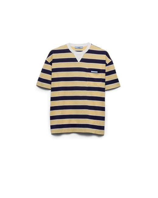Prada Multicolor Bayadere Striped Lisle Cotton T-Shirt /Cream