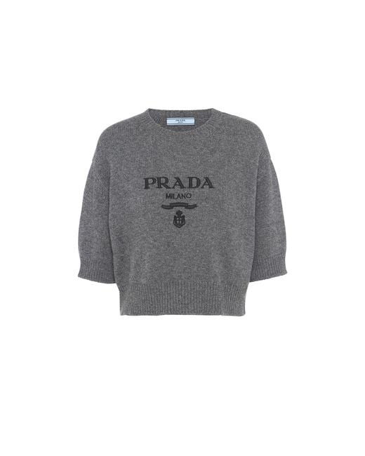 Prada Gray Wool And Cashmere Crew-neck Sweater