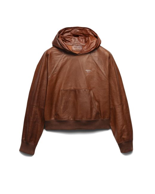 Prada Brown Leather Hoodie for men