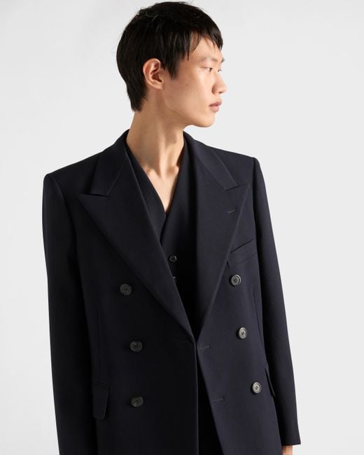Prada Blue Double-Breasted Wool Jacket for men