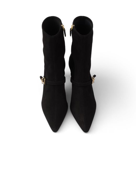 Prada Black Stretch Suede Booties, Size 34