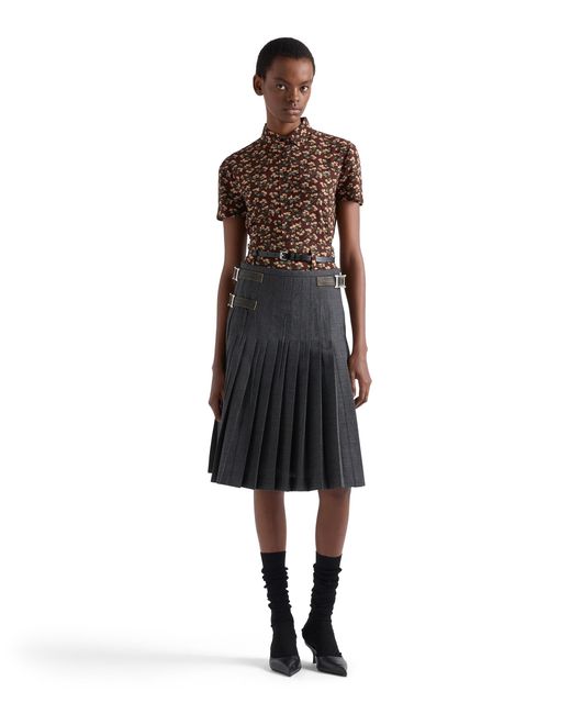Prada Blue Pleated Wool Hopsack Skirt