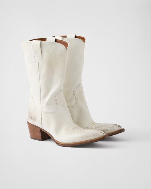 Prada White Leather Boots