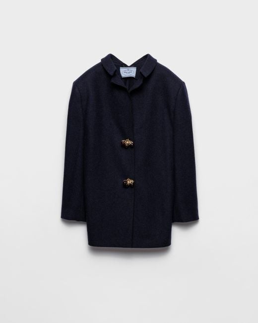 Prada Blue Shetland Wool Jacket With Jewel Buttons