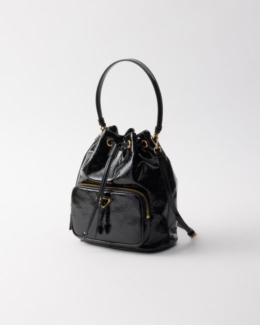 Prada Black Duet Bucket Bag Aus Naplak-Lackleder
