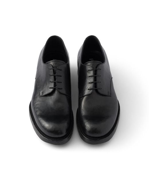 Prada Black Antiqued Leather Lace-Up Shoes for men