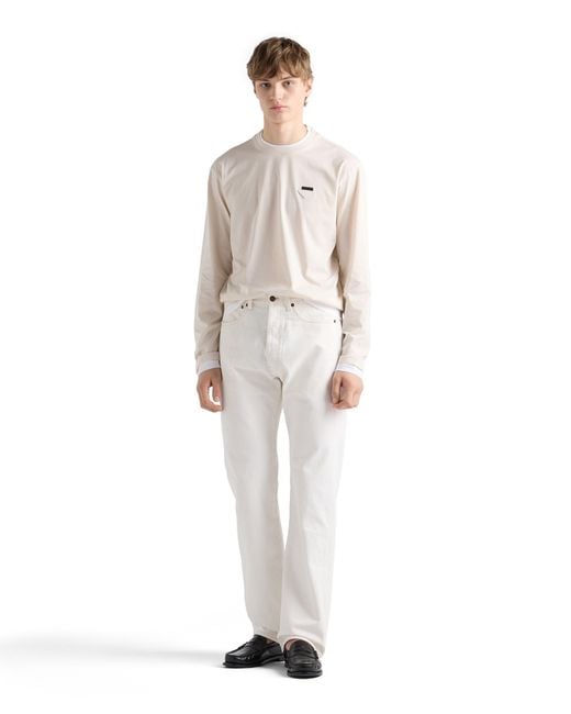 Prada White Old Denim Five-Pocket Jeans for men