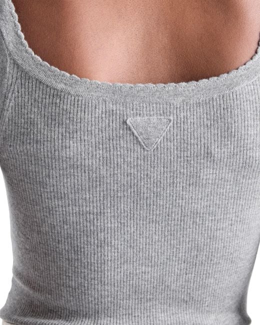 Prada Gray Ribbed Knit Cashmere Tank Top