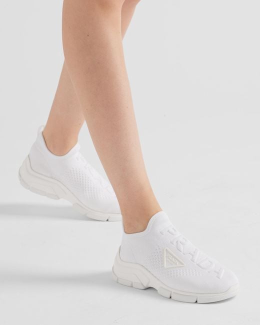 Prada White Socken-sneaker Aus Strick