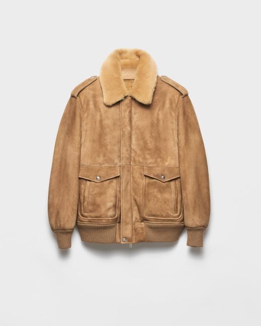 Prada Natural Suede And Shearling Bomber Jacket for men