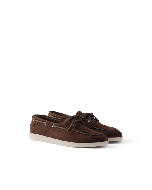 Prada Brown Suede Boat Shoes With Laces Size 6 for men