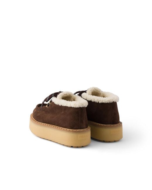 Prada Brown Shearling Lined Suede Booties