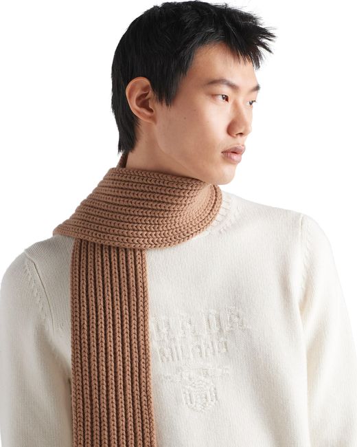 Prada White Brand-Embroidered Crewneck Wool And Cashmere-Blend Jumper for men