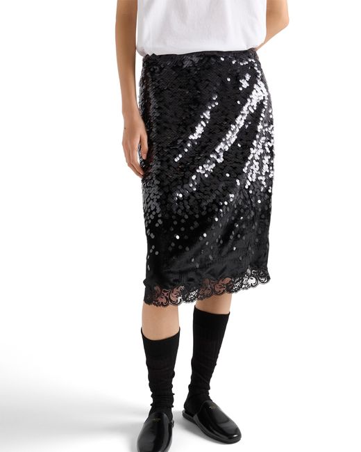 Prada Black Embroidered Velvet Midi-Skirt