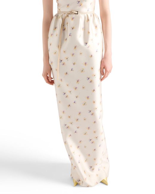 Prada White Long Floral Print Silk And Wool Dress