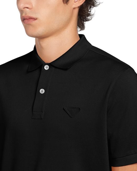 Prada Black Logo-Badge Slim-Fit Cotton-Piqué Polo Shirt Xxxl for men