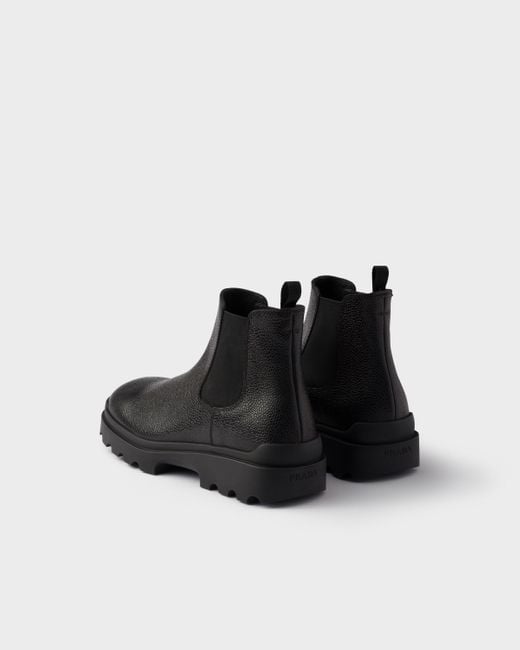 Prada Black Stamped Leather Chelsea Boots, Size 6 for men