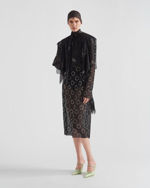 Prada Black Embroidered Georgette Dress