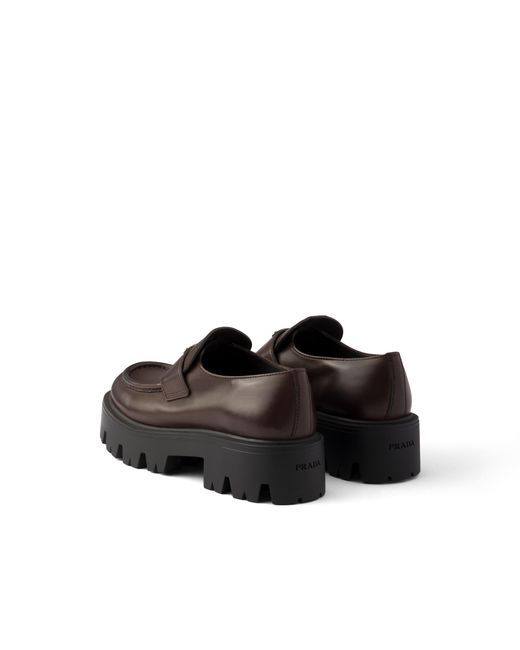 Prada Brown Leather Loafers, Teak