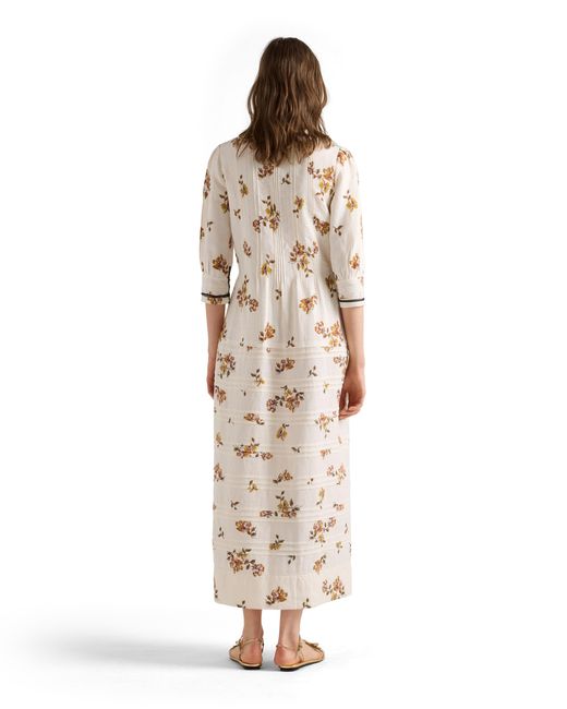 Prada White Long Printed Linen Dress, Tobacco