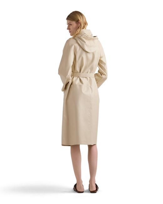 Prada Natural Hooded Nappa Leather And Fabric Coat, Ivory