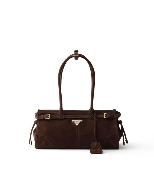 Prada White Bonnie Medium Suede Bag, Dark