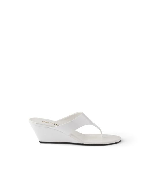 Prada White Patent Leather Thong Sandals