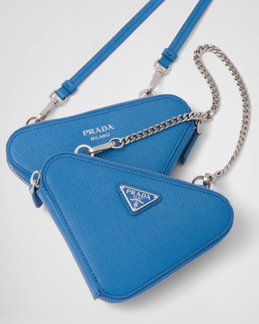 Prada Blue Mini-pouch Aus Saffiano-leder