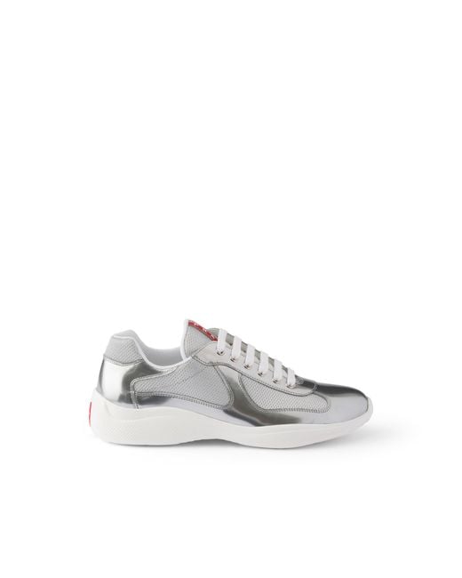 Prada White America's Cup Metallic Leather And Bike Fabric Sneakers for men