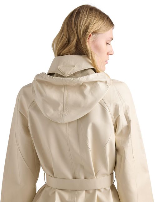 Prada Natural Hooded Nappa Leather And Fabric Coat, Ivory