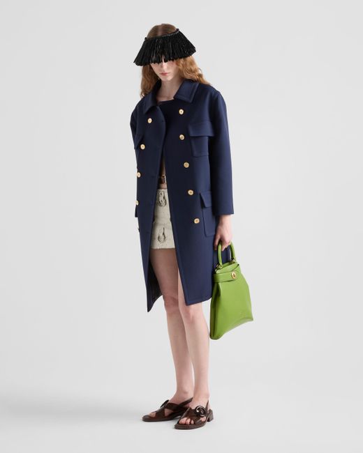 Prada Blue Double-Breasted Technical Tricotine Coat