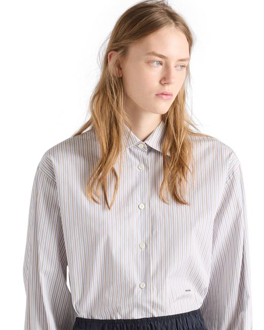 Prada White Embroidered Striped Poplin Shirt