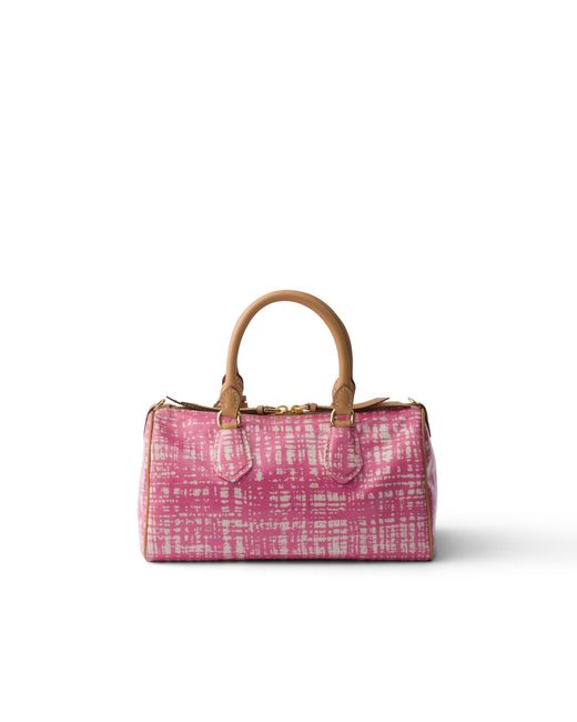 Prada Pink Small Linen Blend And Leather Top-Handle Bag