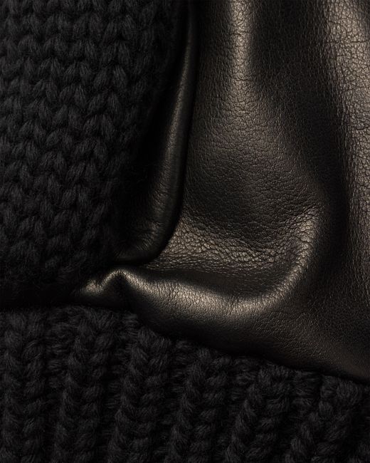 Prada Black Wool And Nappa Leather Gloves, Size 7