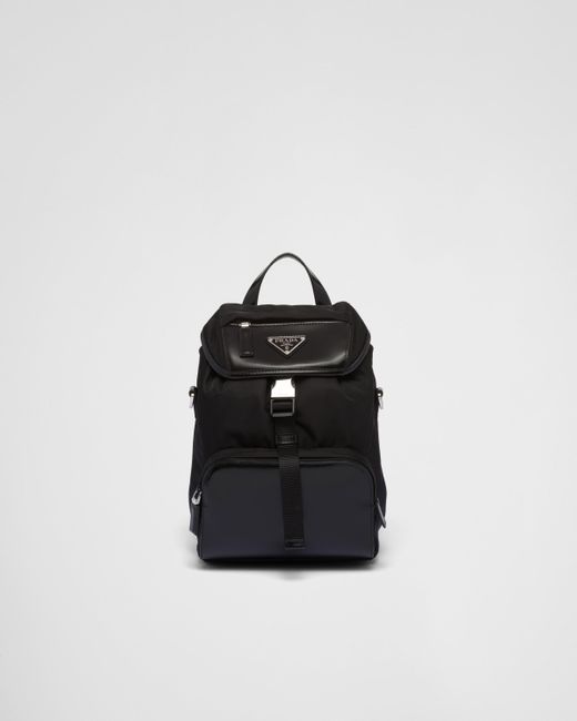 Prada Black Re-Nylon And Brushed Leather Backpack for men