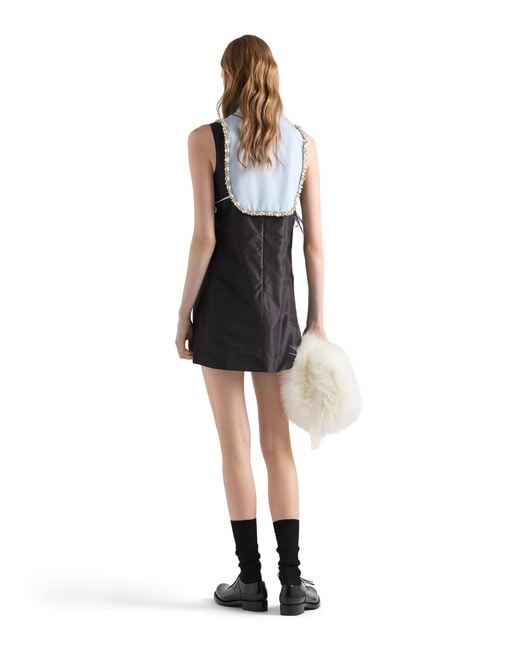 Prada Black Embroidered Taffeta Mini-Dress