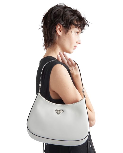 Prada White Cleo Brushed Leather Shoulder Bag