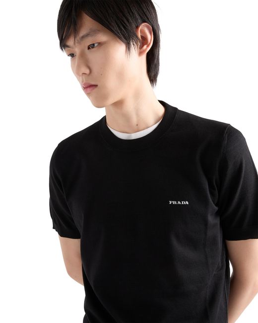 Prada Black Cotton Crew-Neck Sweater for men