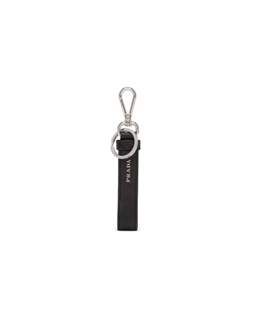 Prada White Saffiano Leather Keychain for men