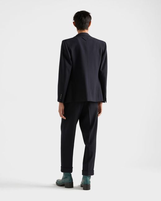 Prada Blue Double-Breasted Wool Jacket for men