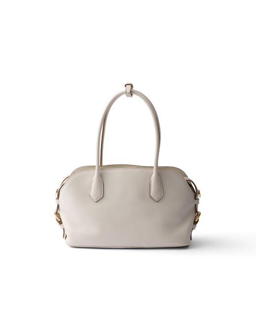 Prada White Signet Medium Leather Tote Bag