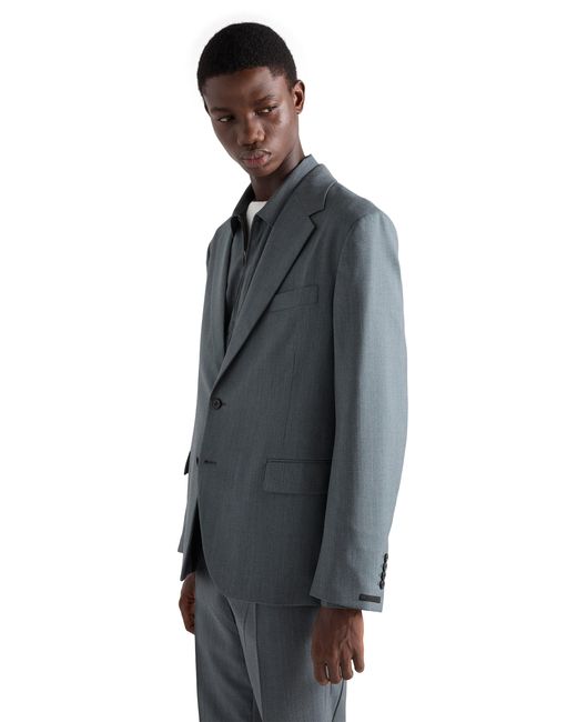 Prada Blue Single-Breasted Wool Jacket for men