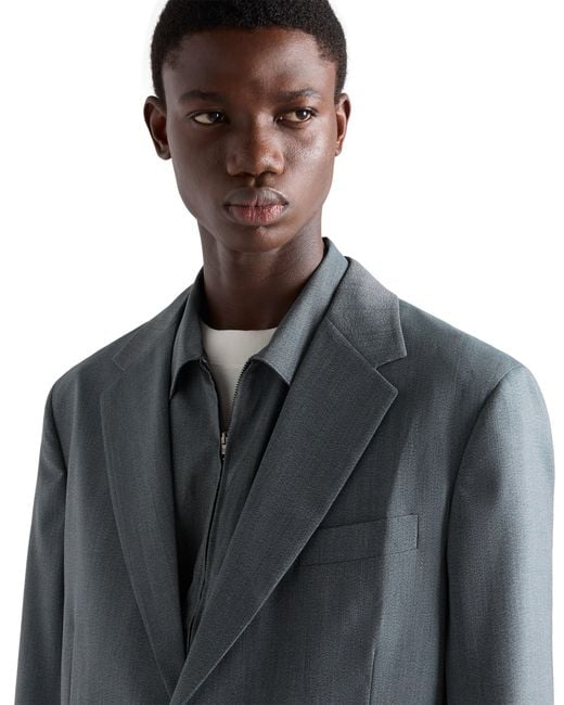 Prada Blue Single-Breasted Wool Jacket for men