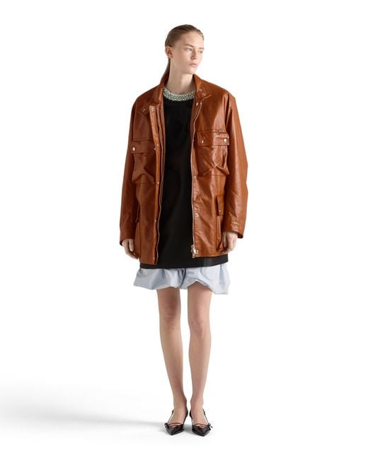 Prada Brown Antiqued Leather Caban Jacket, Brandy