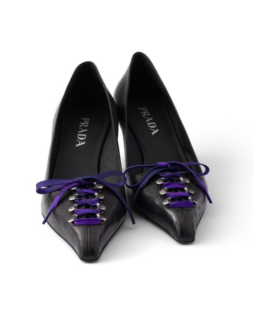 Prada Blue Antiqued Leather Pumps