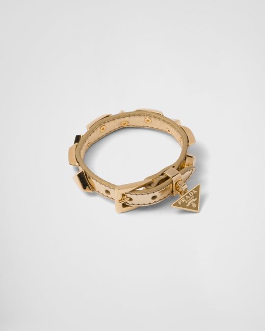 Bracelet En Cuir Brossé Clouté Prada en coloris Metallic