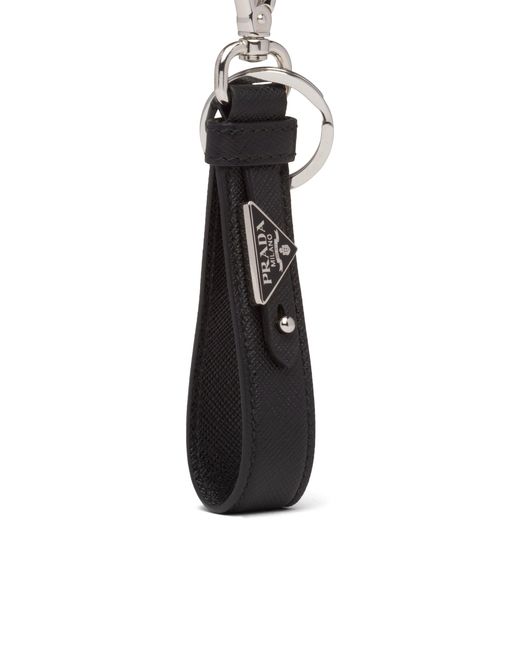 Prada White Saffiano Leather Keychain for men